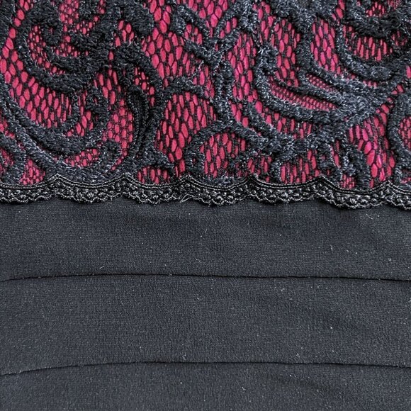 JONES NEW YORK Whimsygoth Black Pink Pleated Lace Masquerade Sheath Dress Sz 10 - Picture 2 of 8